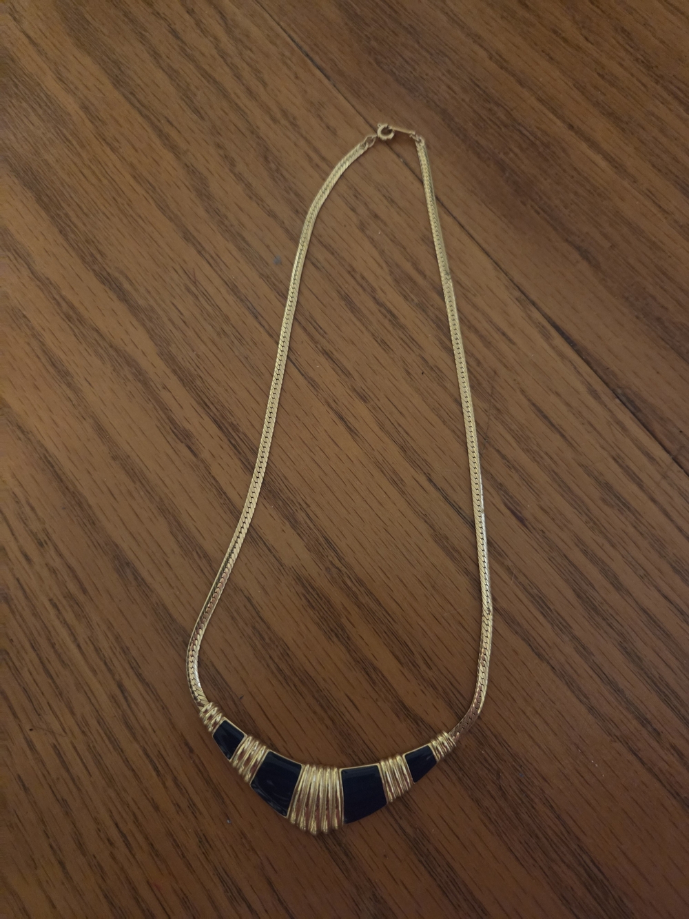 VINTAGE AVON - Gold and Navy Curved Statement Necklace - Women Jewelry
